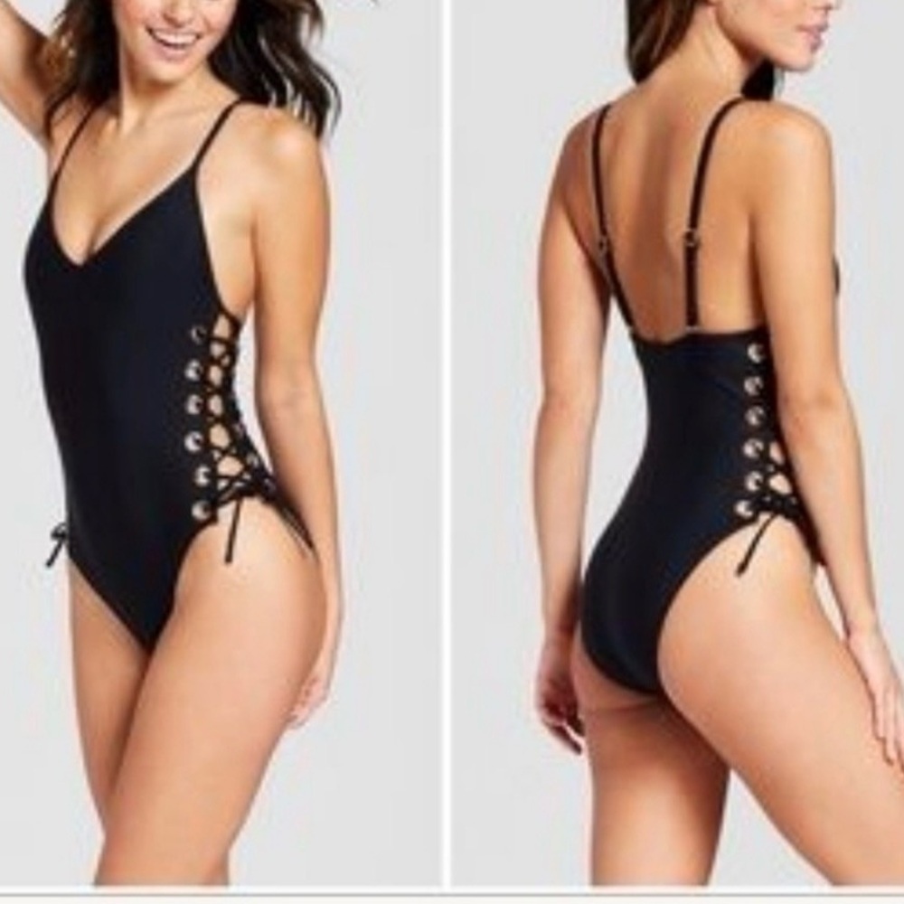 Xhilaration Black Swimsuit with Lace-Up Detail